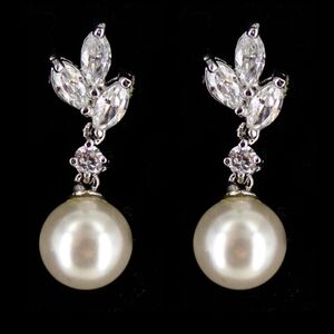 925 Jim Ball Jewerly Silver and Pearl Drop Prom Bridal Crystal Earrings